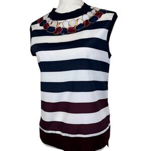 Ted Baker Sophai Rowing Stripe Sleeveless Top Jewel Print Neck Size 6 (Ted 2)